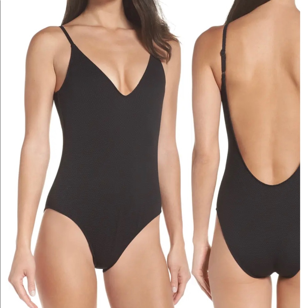 Leith Textured One-piece Swimsuit. *Dark teal green*